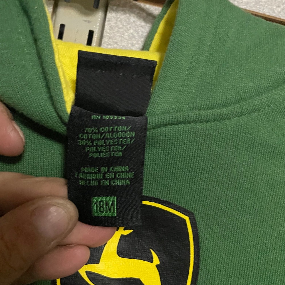 Toddler Boys John Deere Green Hoodie Long Sleeve Pullover Pocket 18 M Farm Kid - Picture 2 of 5